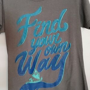 Gray T-Shirt with Blue and Teal Graphic